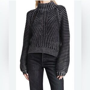 Free People Black and Gray Turtleneck Sweater